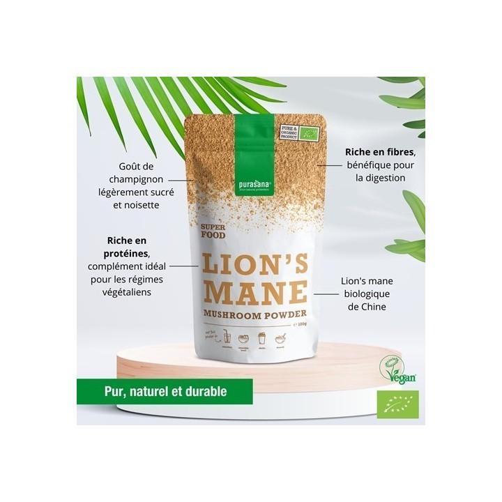 Poudre Lion's Mane (Héricium) Bio - 100gr - Purasana