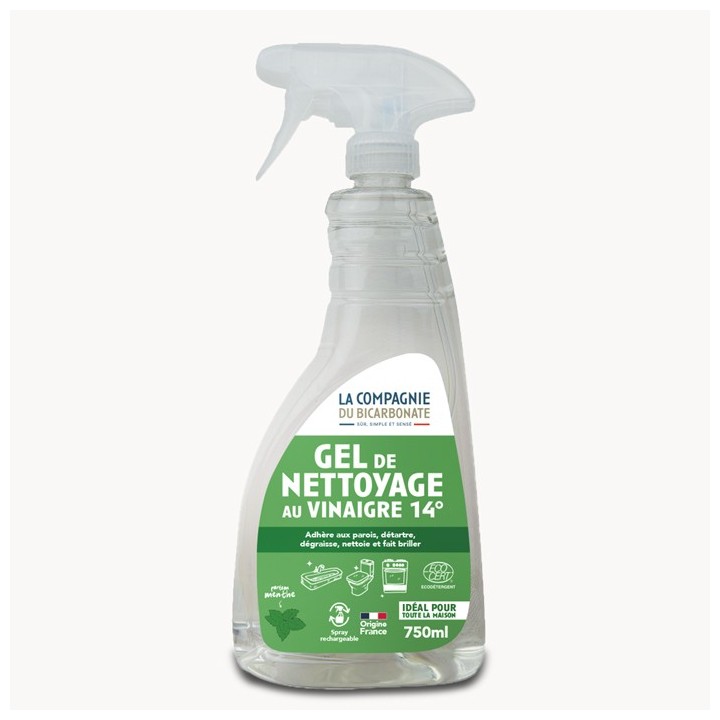 Vinaigre 14° à la menthe en gel Ecocert - Spray 750 ml - La compagnie du bicarbonate