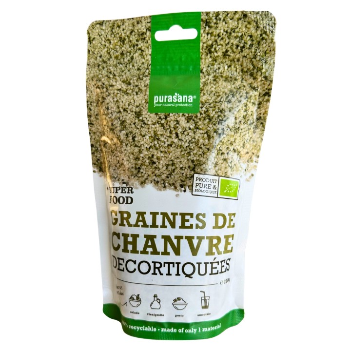 Graines de chanvre décortiquées bio - 200 gr - Purasana