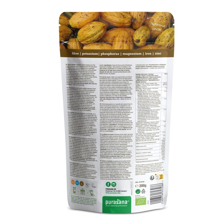 Poudre de cacao bio - 200 g - Purasana