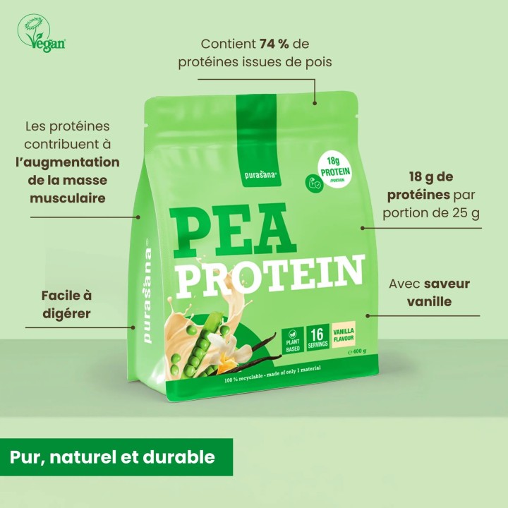 Protéines pois vanille bio Purasana – Vegan & riche en protéines