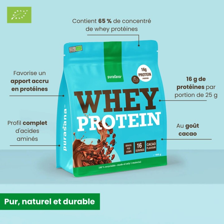 Whey protéine chocolat - 400 gr - Purasana