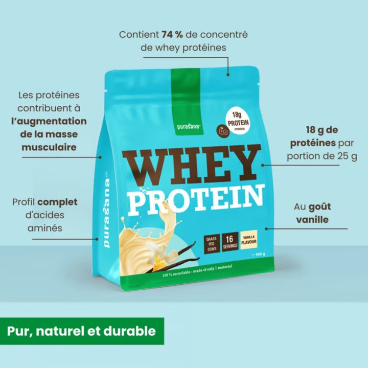 Whey protein vanille - 400 gr - Purasana (Petit Lait)