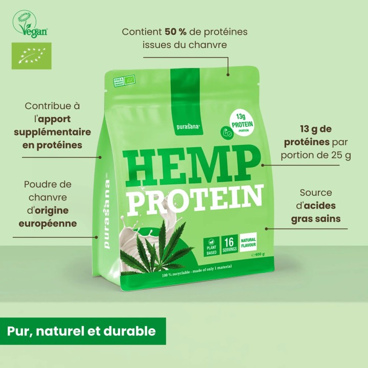 Protéine de Chanvre Naturel bio- 400 g - Purasana