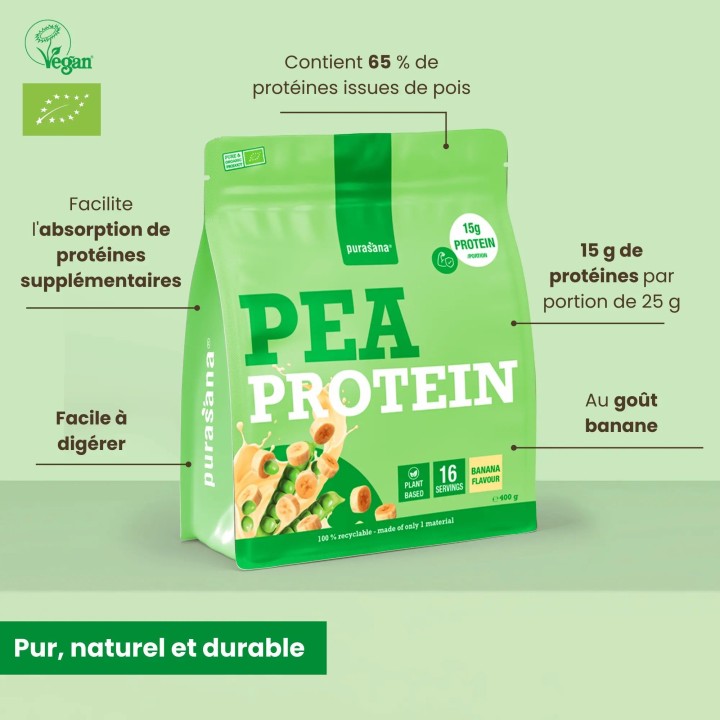 Protéine pois, banane - 400 gr - Purasana