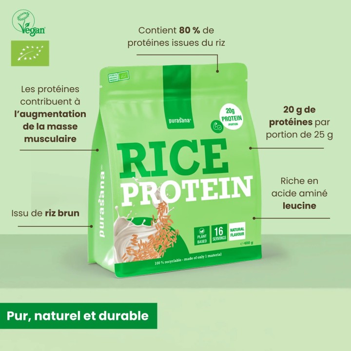 Protéine végétale riz bio Purasana 83% – Haute qualité