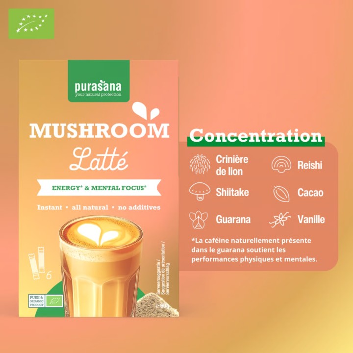 Mushroom Latté Purasana 100 g | Boisson aux Champignons Adaptogènes
