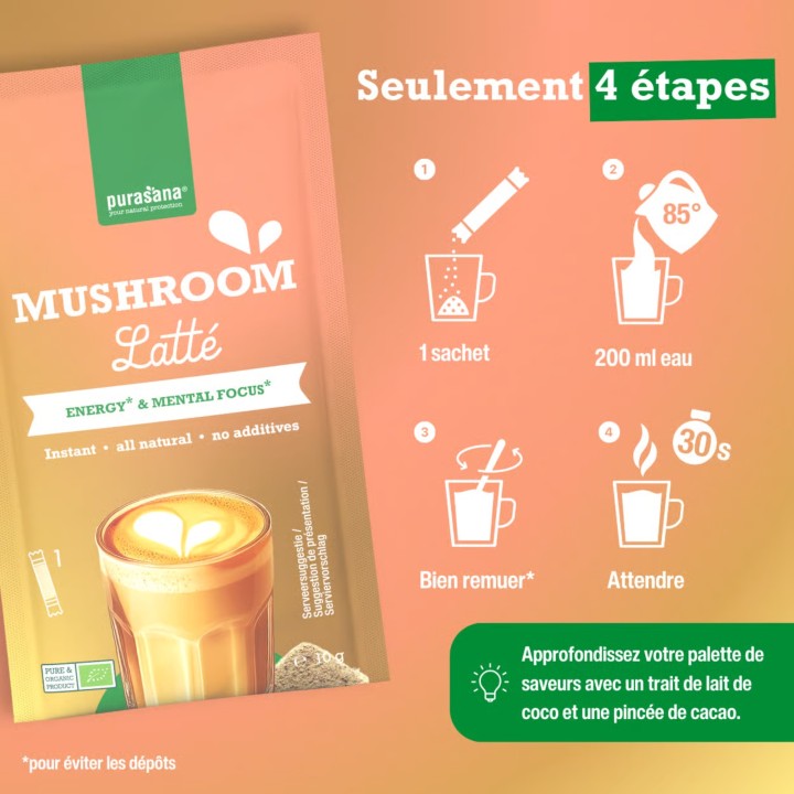 Mushroom Latté Purasana 100 g | Boisson aux Champignons Adaptogènes