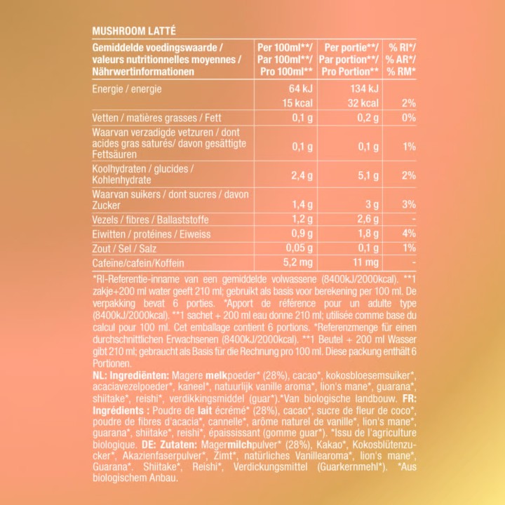 Mushroom Latté Purasana 100 g | Boisson aux Champignons Adaptogènes