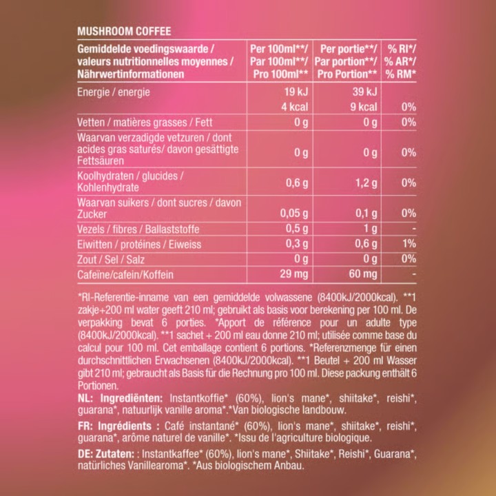 Mushroom Coffee Purasana 45 g (15 boissons) | Café aux champignons bio