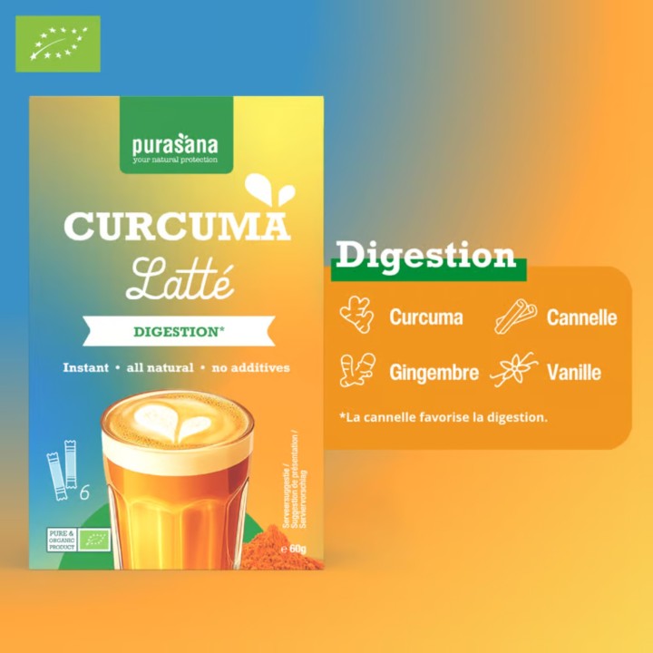 Curcuma Latté Purasana 100g | Boisson Golden Milk Bio | Elixanatur