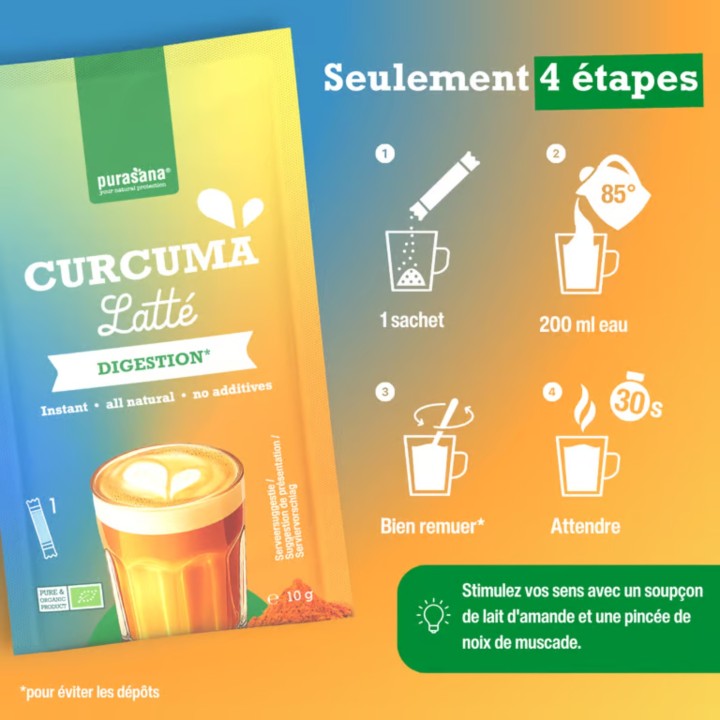 Curcuma Latté Purasana 100g | Boisson Golden Milk Bio | Elixanatur