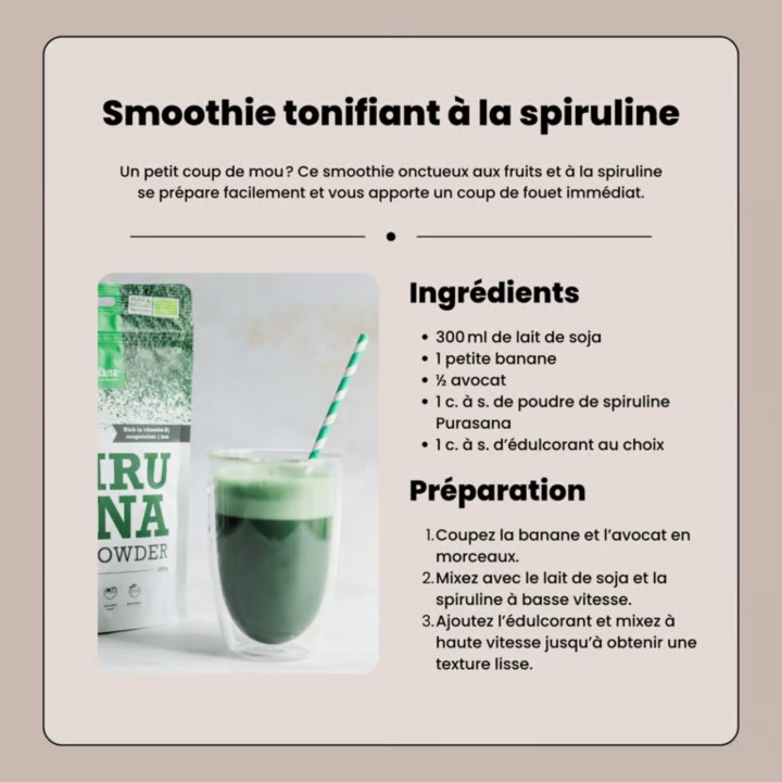 Spiruline en poudre 100 g Purasana | Complément alimentaire naturel