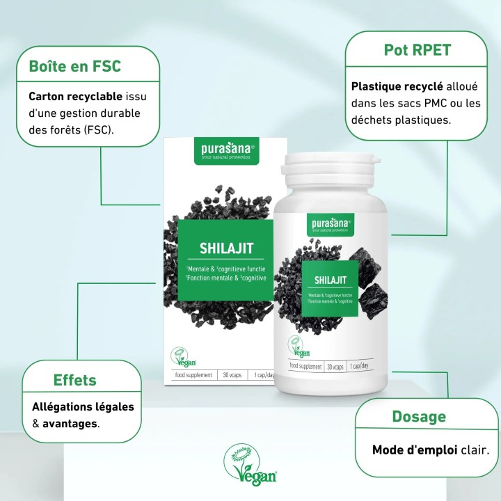 Shilajit 500 mg 60 gélules Purasana | Complément alimentaire naturel