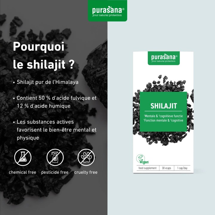 Shilajit 500 mg 60 gélules Purasana | Complément alimentaire naturel