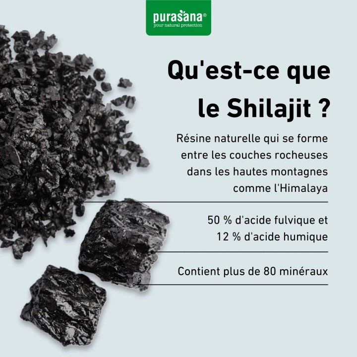 Shilajit 500 mg 60 gélules Purasana | Complément alimentaire naturel