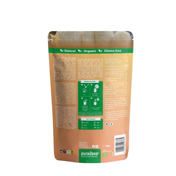 Mushroom Latté Purasana 100 g | Boisson aux Champignons Adaptogènes
