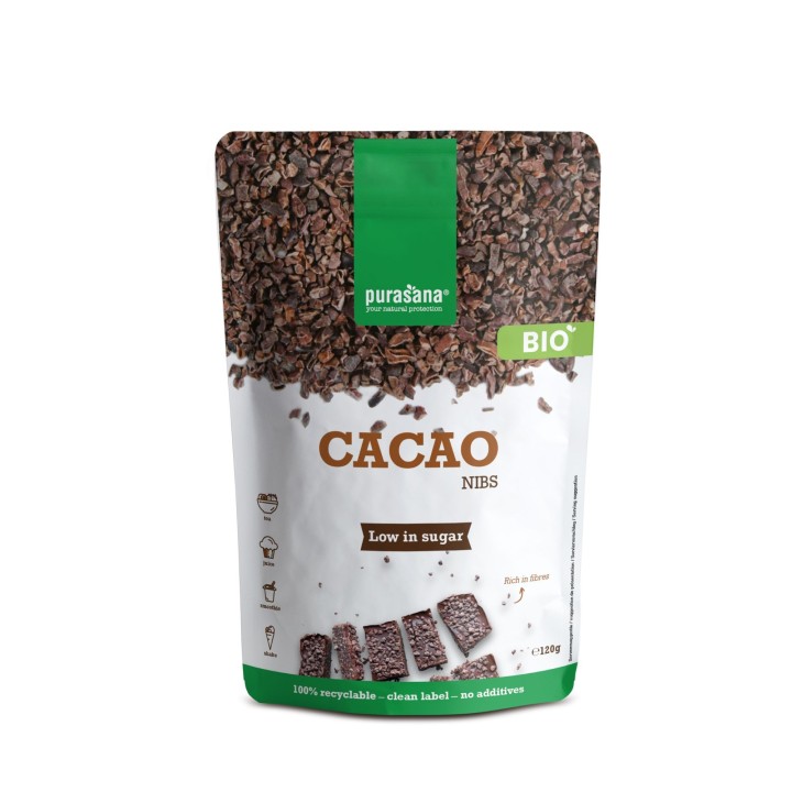 Éclats de fèves de cacao bio 120 g Purasana | La Source