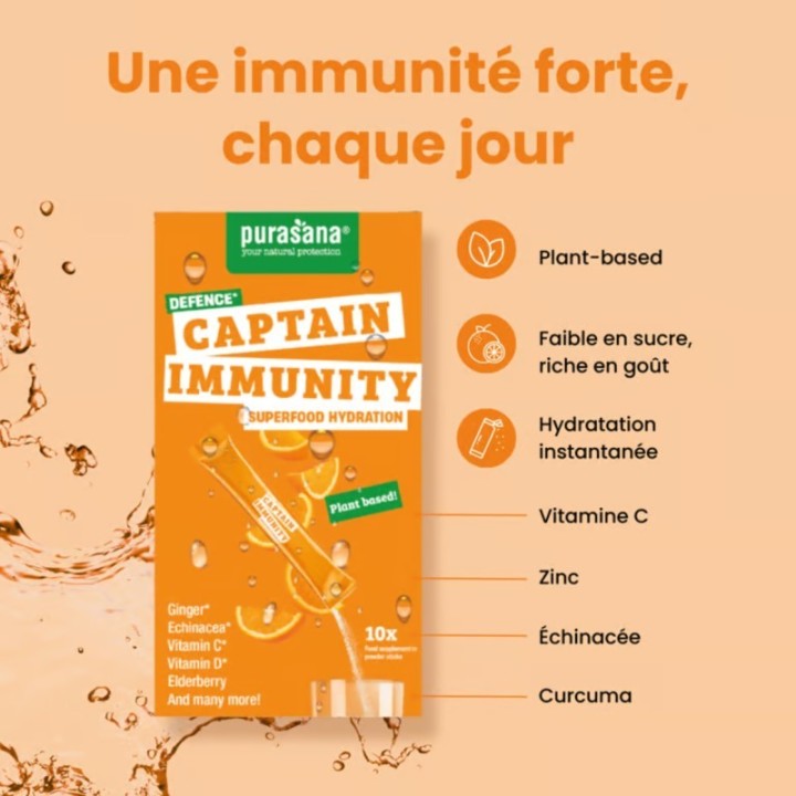 Captain Immunity Hydratation - Défense - 10 Sticks - Purasana