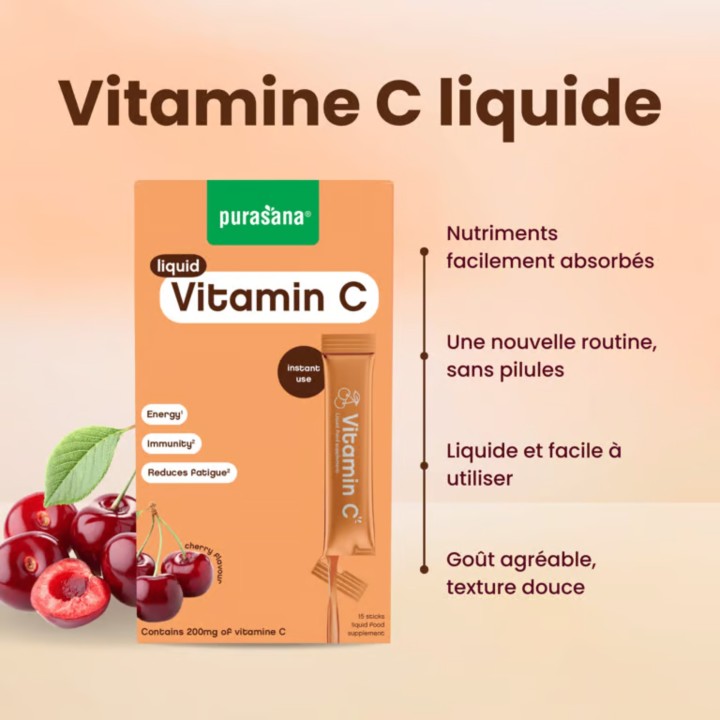 Vitamine C Liquide Purasana 15 Sticks 10ml | Énergie & Immunité | La Source