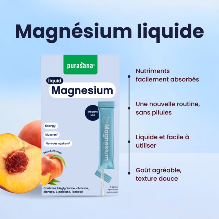 Magnésium Liquide Purasana 15 Sticks 10 ml | Énergie & Vitalité | La Source