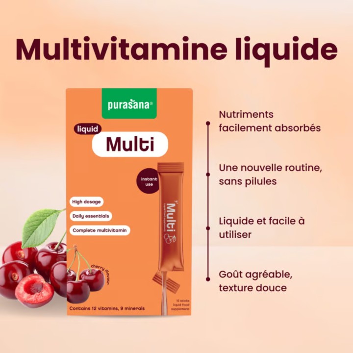 Multivitamine Liquide Purasana 15 Sticks 10ml | Vitalité & Énergie | La Source